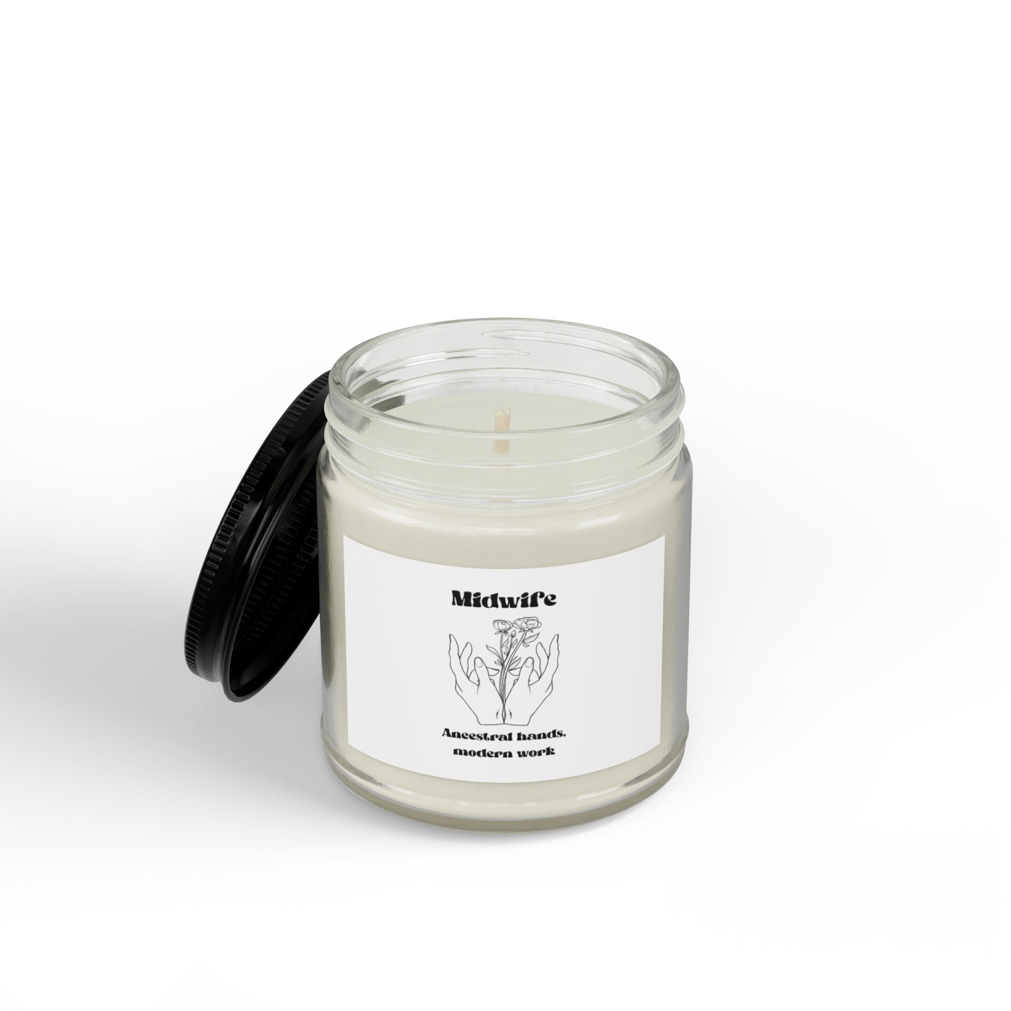 Midwives ancestral hands modern work - Scented Soy Candles with Black Lid, (4 and 9oz)