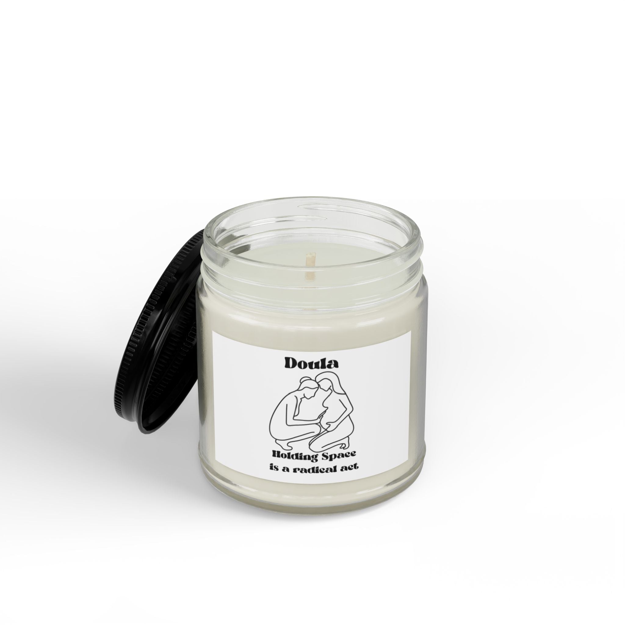 Doula holding space - Scented Soy Candles with Black Lid, (4 and 9oz)