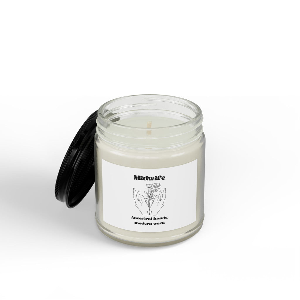 Midwives ancestral hands modern work - Scented Soy Candles with Black Lid, (4 and 9oz)